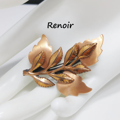 Renoir "Multi Leaves" Gilded Copper Brooch, 1960s Vintage Jewelry