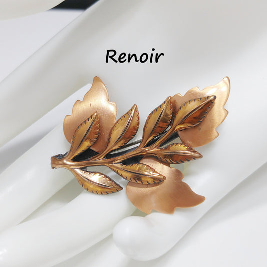 Renoir "Multi Leaves" Gilded Copper Brooch, 1960s Vintage Jewelry