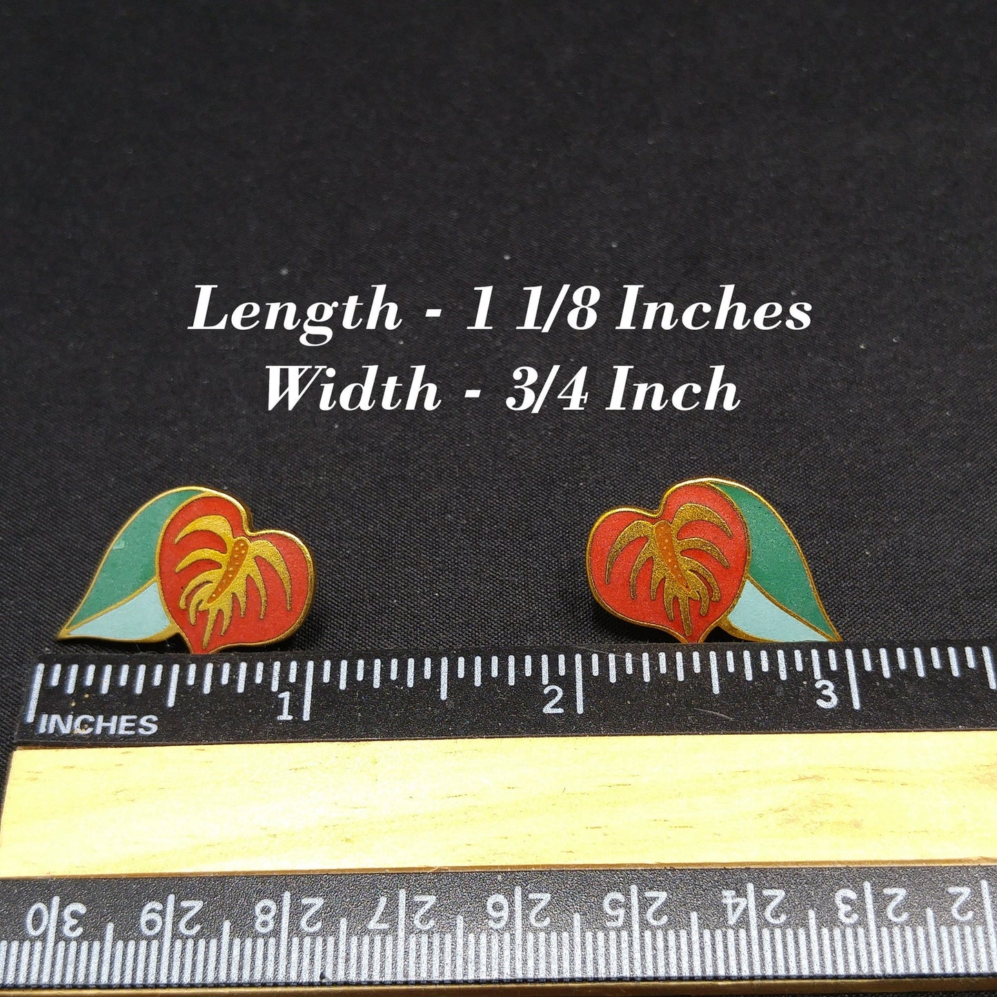 Vintage Laurel Burch "Anthurium" Post Earrings, Red Flower Enamel