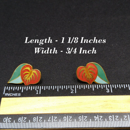 Vintage Laurel Burch "Anthurium" Post Earrings, Red Flower Enamel