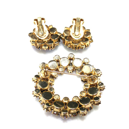 Kramer Pink Brooch Clip Earrings, Aurora Borealis, 1960s Vintage Jewelry
