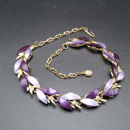 Purple Lavender Lucite Choker Necklace, Mid-Century, Gold Tone, 1950s Vintage Jewelry
