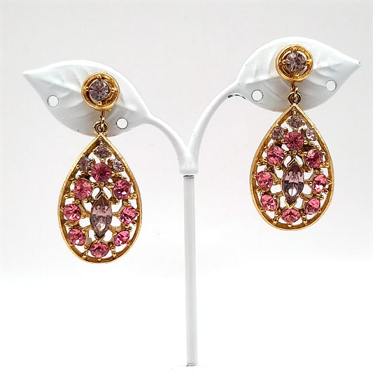 Vintage Pink & Lavender Rhinestone Dangle Earrings