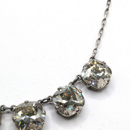 Catherine Popesco Art Deco Style Necklace, Clear Crystal Rhinestones, Silver Plated French Jewelry, 1980s Vintage Necklace