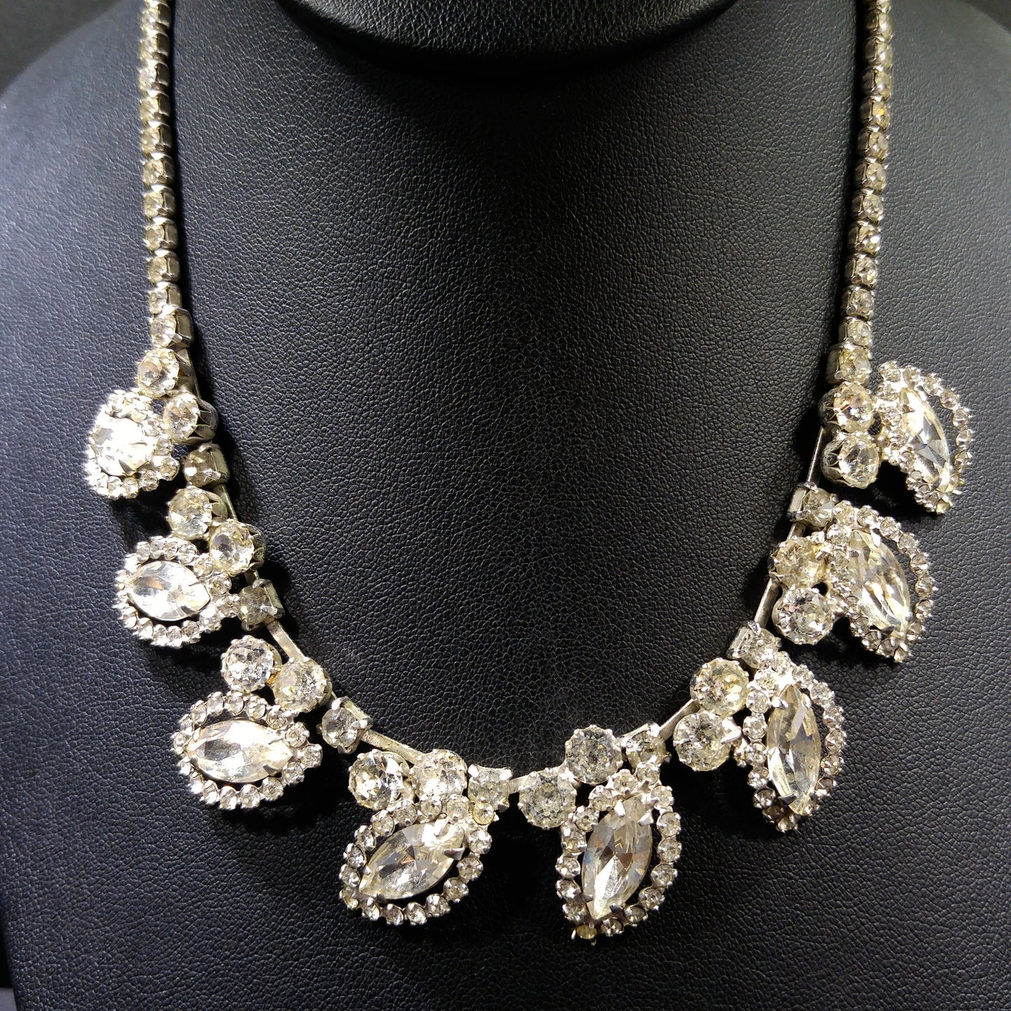 Weiss Wedding Clear Rhinestone Necklace, Rhodium Plated, 1950s Vintage Jewelry