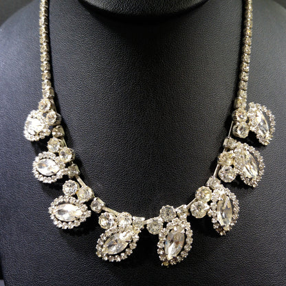 Weiss Wedding Clear Rhinestone Necklace, Rhodium Plated, 1950s Vintage Jewelry