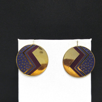 Vintage Laurel Burch Cloisonne Enamel Post Earrings, Gold Plated
