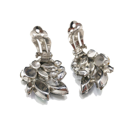 Sherman Black Diamond Rhinestone Earrings, Aurora Borealis, 1960s Vintage Jewelry
