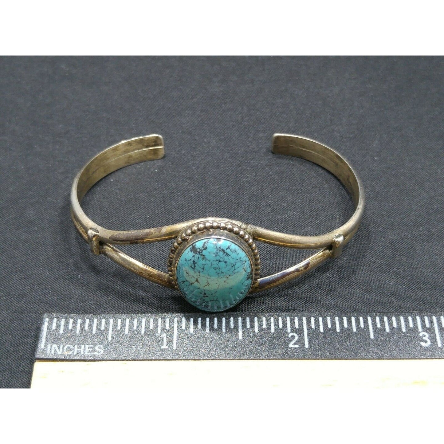 Sterling Silver Turquoise Cuff Bracelet, Signed "STERLING B", 1970s Vintage Jewelry