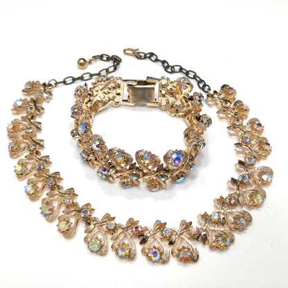 Arthur Pepper "Art" Necklace & Bracelet, Aurora Borealis Rhinestones, 1960s Vintage Jewelry