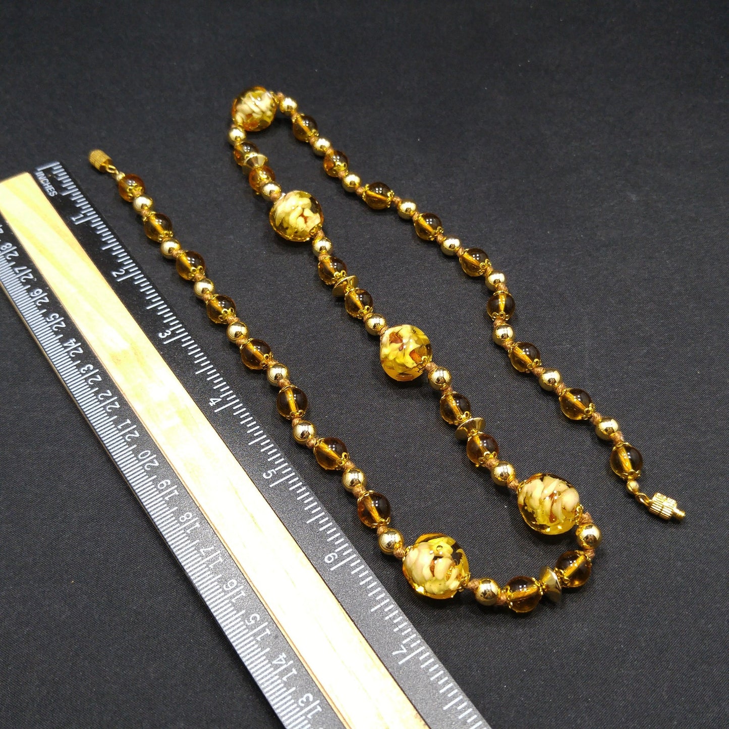 Vintage Murano Glass Necklace – Hand Blown Venetian Floral Beads, Aventurine, 1960s
