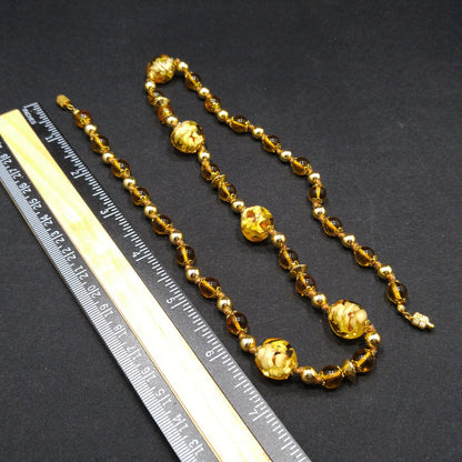 Vintage Murano Glass Necklace – Hand Blown Venetian Floral Beads, Aventurine, 1960s