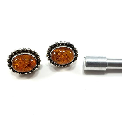 Stephen Dweck Amber Oval Clip Earrings, Sterling Silver, Vintage Jewelry