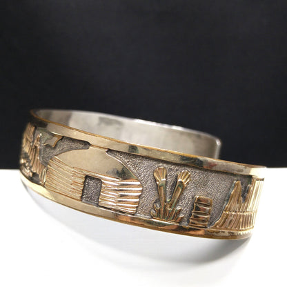 Floyd & Lloyd Becenti Navajo Cuff Bracelet, Gold Filled Sterling, 1990s Vintage Jewelry