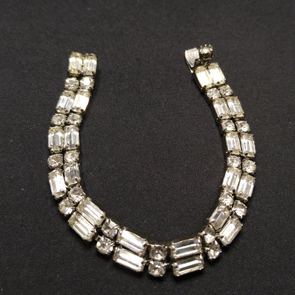 Vintage Weiss Earrings Bracelet & Necklace, Clear Rhinestones, Rhodium Plated