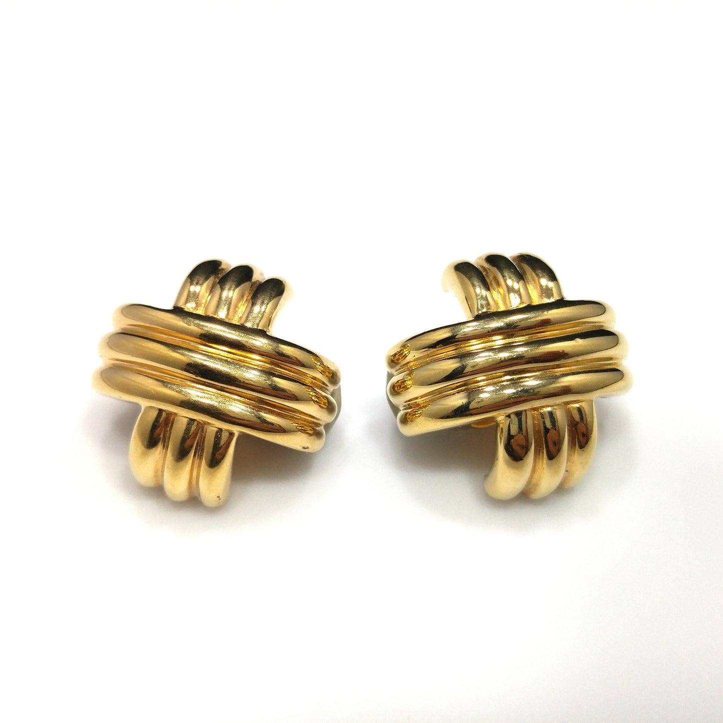 Ciner Gold Plated Cross Earrings, Signed Clips, 1980s Vintage Jewelry