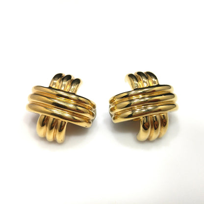 Ciner Gold Plated Cross Earrings, Signed Clips, 1980s Vintage Jewelry