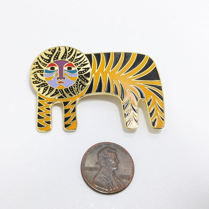 Laurel Burch "Tigre" Brooch, Gold Plated Lion Tiger Pin, 1980s Vintage Jewelry