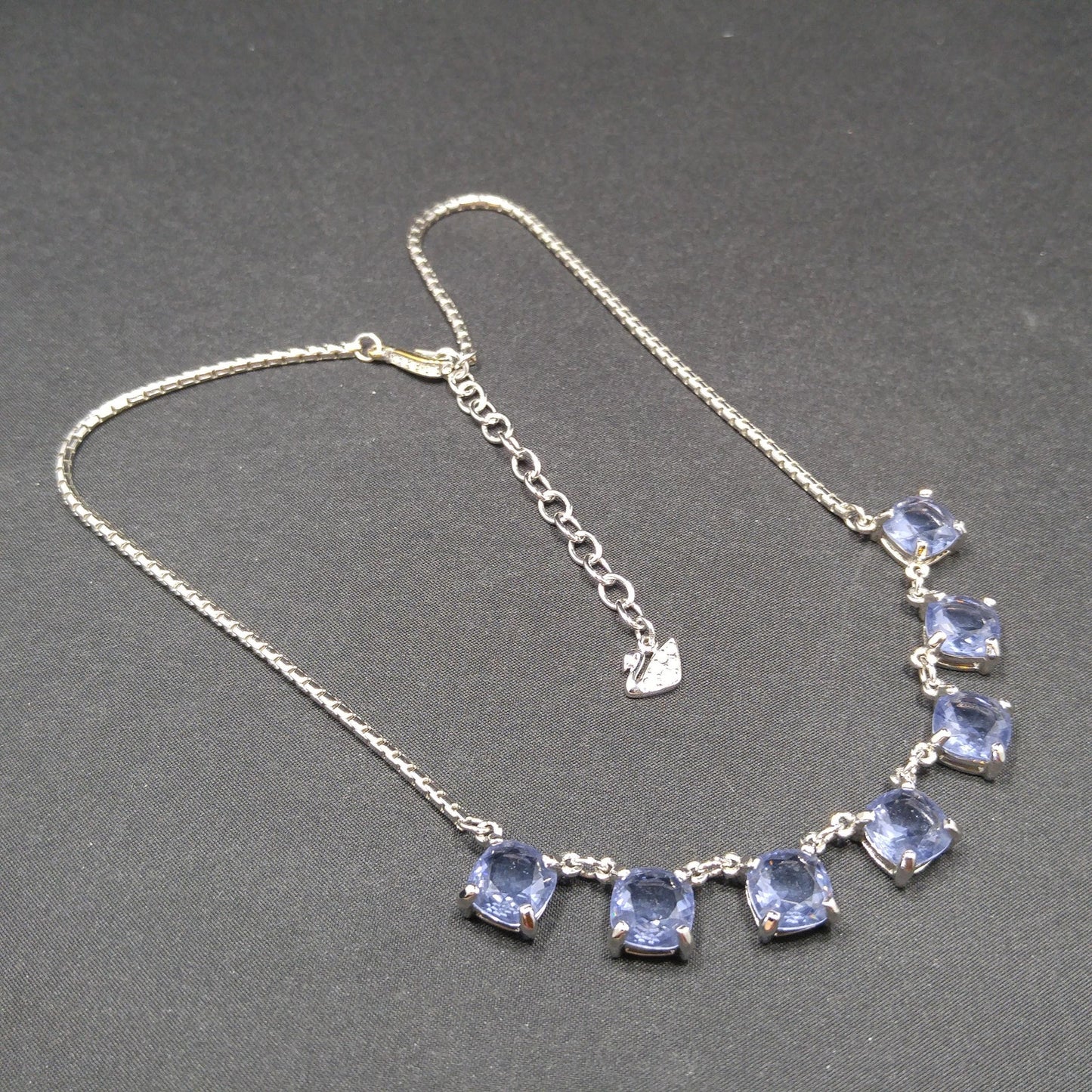 Swarovski Swan Logo Necklace, Blue Lavender Crystals, Art Deco Style Vintage