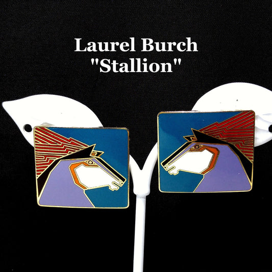 Vintage Laurel Burch "Stallion" Horse Post Earrings, Gold Plated, 1980s