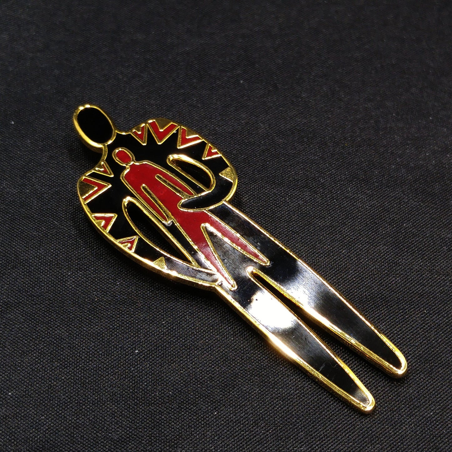 Vintage Laurel Burch "Shaman" Brooch, Gold Plated & Enamel, 1980s