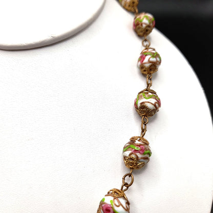 Vintage Italian Wedding Cake Bead Necklace Earrings Set, Venetian Lamp-work, 1940s Jewelry