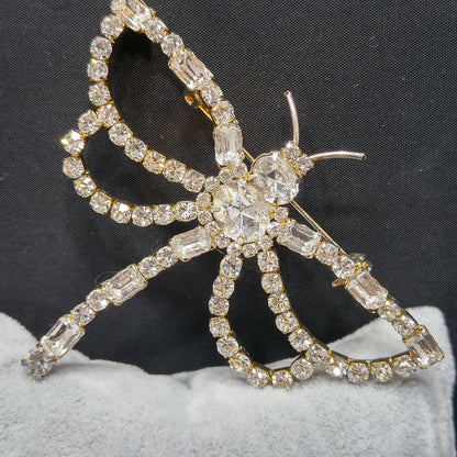 Clear Rhinestone Dragonfly Brooch, Mid-Century, Foil Back Stones, 1950s Vintage Jewelry