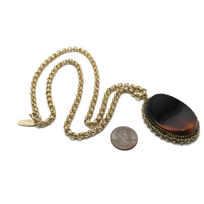 Whiting & Davis Brown Curved Pendant Necklace, 1960s Vintage Jewelry
