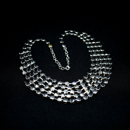 Vintage Clear Rhinestone Frontal Necklace, Rhodium Plating, 18 1/2 Inches, 1980s Vintage Jewelry