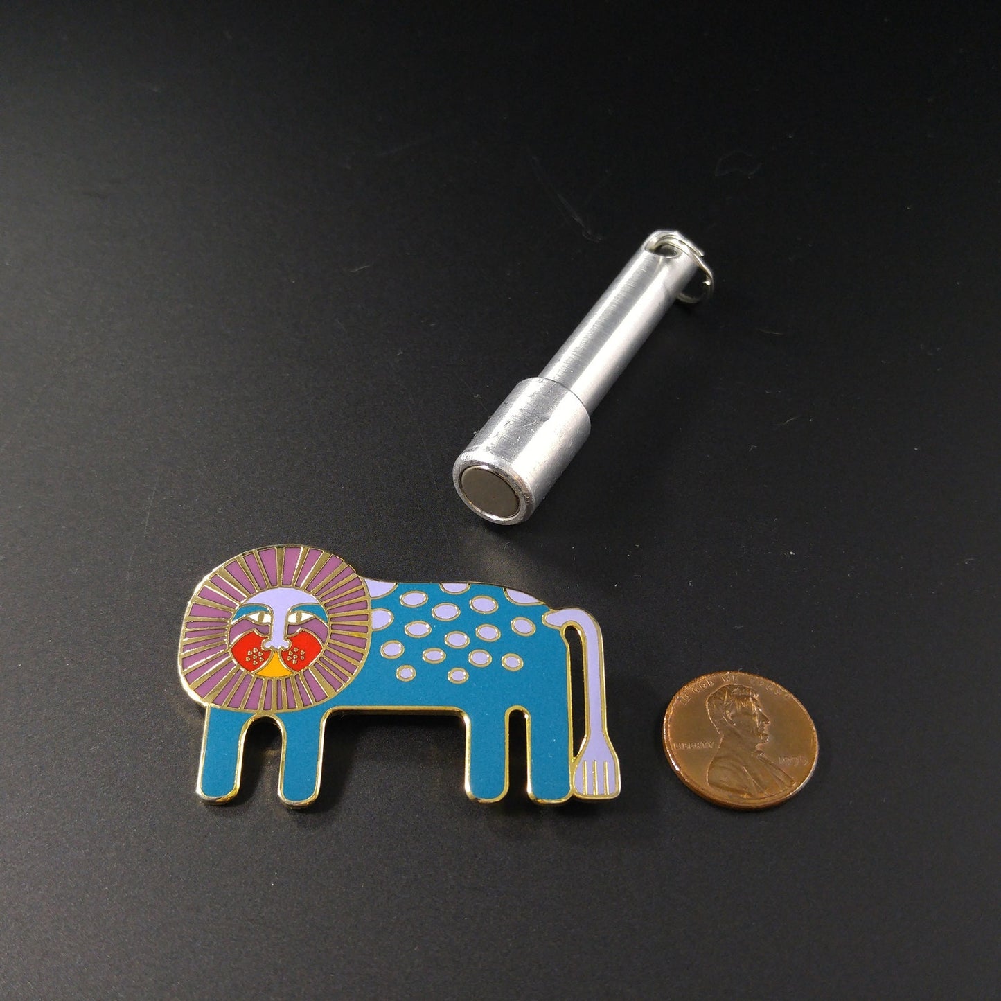 Laurel Burch "Leonardo" Brooch, Blue Enamel Gold Plated Lion, 1980s Vintage