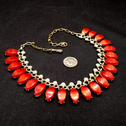 Pakula Red Moonglow Choker Necklace, Lucite Pendants, 1950s Vintage Jewelry