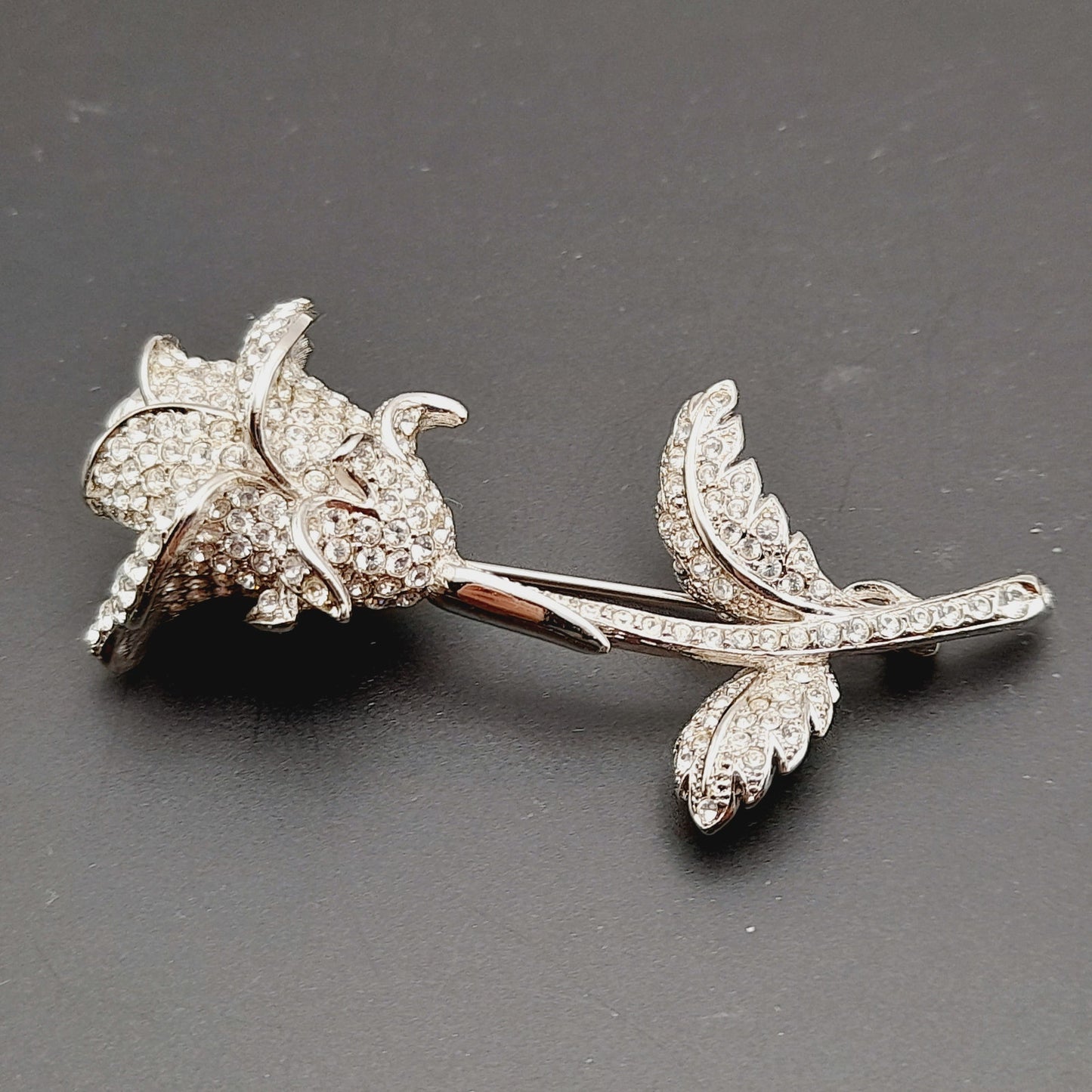 Vintage Nolan Miller Anniversary Rose Pave Crystal Rhinestone Pin Brooch