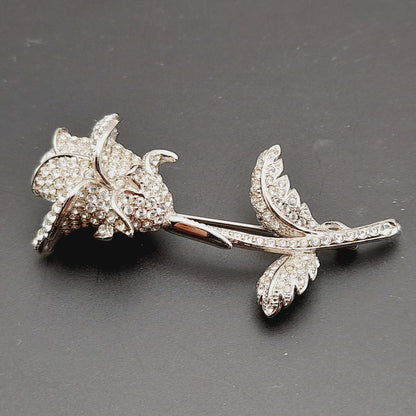 Vintage Nolan Miller Anniversary Rose Pave Crystal Rhinestone Pin Brooch