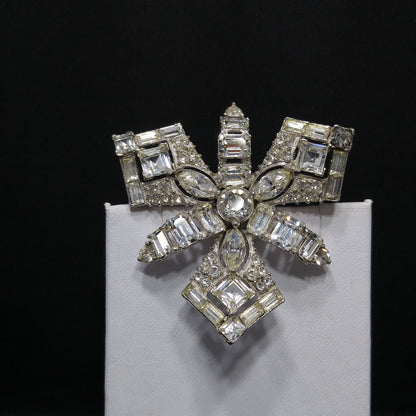 Bogoff Clear Rhinestone Wedding Brooch, Rhodium Plated, 1950s Vintage Jewelry