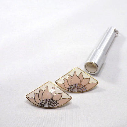 Vintage Laurel Burch Pink Flower Post Earrings, Pink & Gold Sunflowers