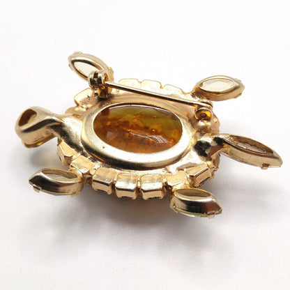 Turtle Brooch, Juliana Style Open Back Rhinestones, Gold Plated, 1960s Vintage Jewelry