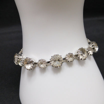 Vintage Weiss Wedding Bridal Bracelet, Clear Rhinestones, Rhodium Plate, 1950s