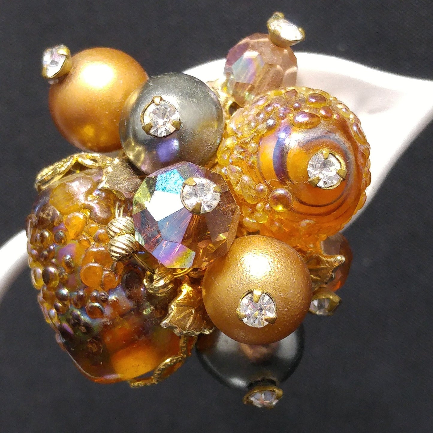 Vendome Topaz Beaded Earrings, Art Glass, Aurora Borealis, 1960s Vintage Jewelry