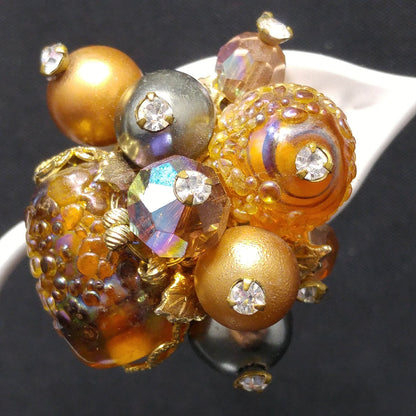 Vendome Topaz Beaded Earrings, Art Glass, Aurora Borealis, 1960s Vintage Jewelry