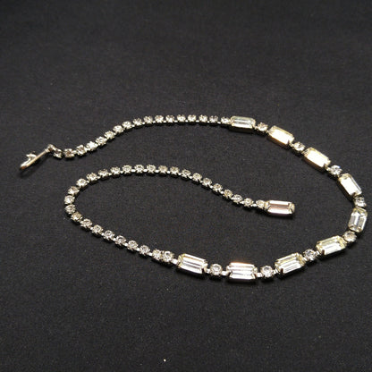 Vintage Weiss Earrings Bracelet & Necklace, Clear Rhinestones, Rhodium Plated