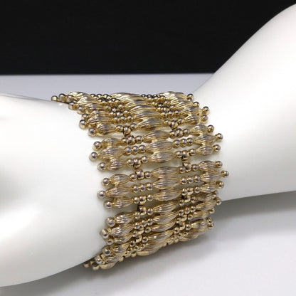 Vintage Monet "Minaret" Mid-Century Bracelet, Gold Plated, Book Piece, 1950s Jewelry