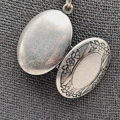 Vintage Catherine Popesco Sterling Silver Plated Locket Oval Necklace, 18"