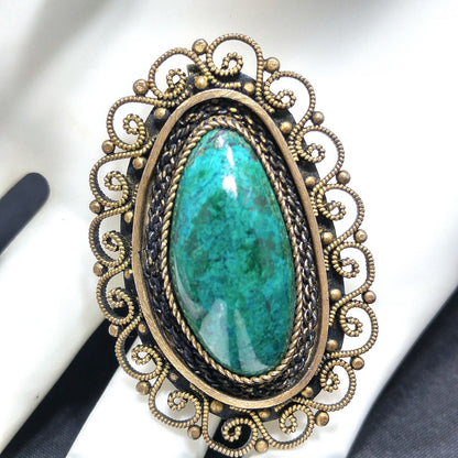 Vintage Silver Eilat Stone Brooch Pendant – Green Blue Gemstone from Israel