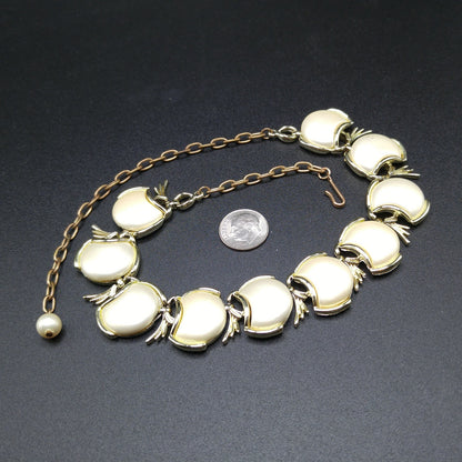 Creamy White Pearled Link Choker Necklace, Mid-Century, Gold Tone, 1950s Vintage Jewelry