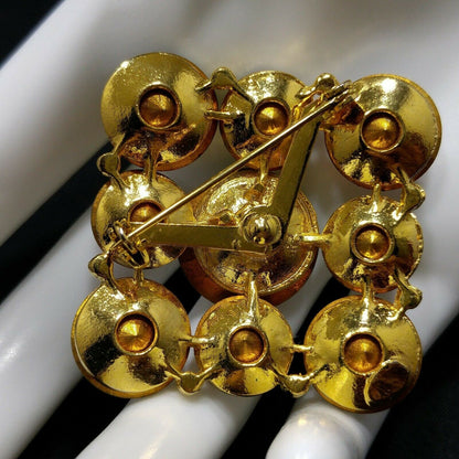 Vintage Unsigned Weiss Pink Rivoli Rhinestone Brooch, Red Blue Magenta Green Pin