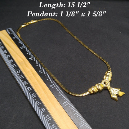 Givenchy Bow Pendant Necklace, Gold Plated, 1980s Vintage Jewelry