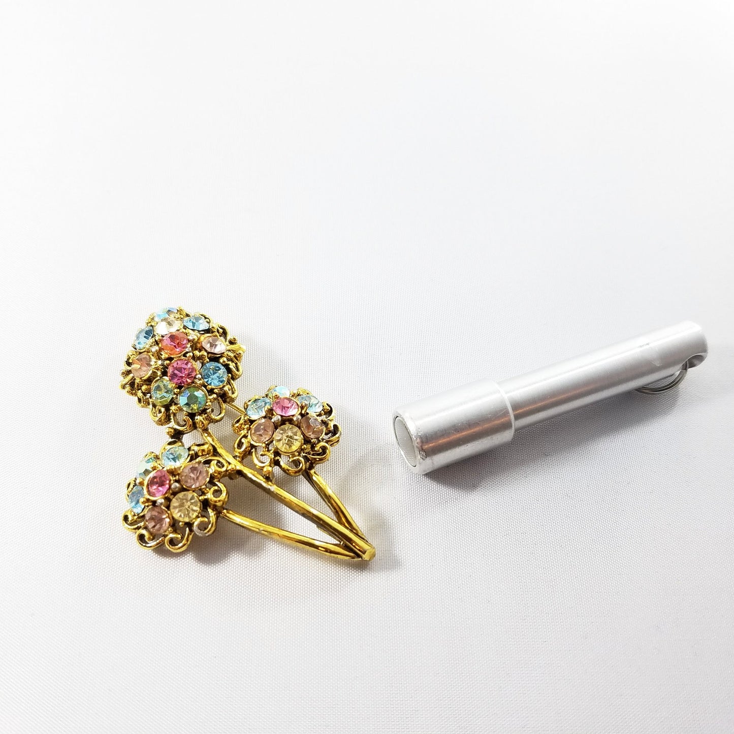 Hollycraft Pastel Rhinestone Floral Brooch, Gold Tone Flower Pin, 1960s Vintage Jewelry