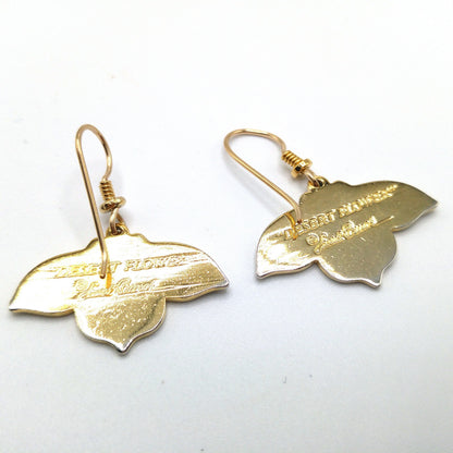 Vintage Laurel Burch "Desert Flower" Earrings, Black Red Enamel, Gold Plated, 1980s