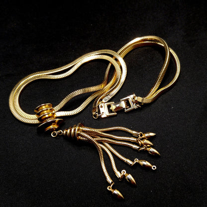 Barclay Snake Chain Tassel Necklace, Gold Plated, 1950s Vintage Jewelry