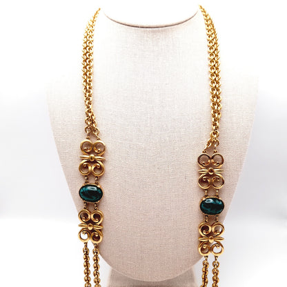 Vintage Swarovski S.A.L. Green Cabochon Chain Necklace, No Clasp